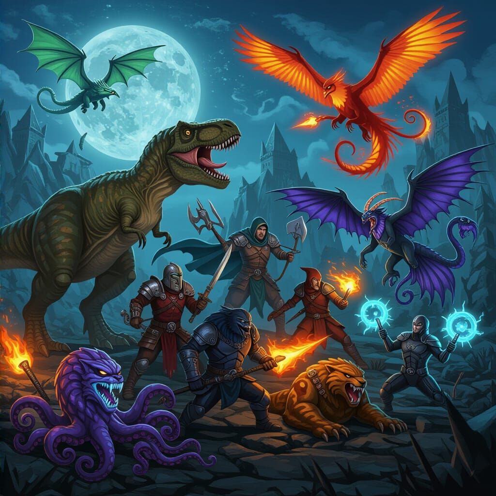 Grotesque Fusion of Mythical Beasts and Cybernetic Organisms