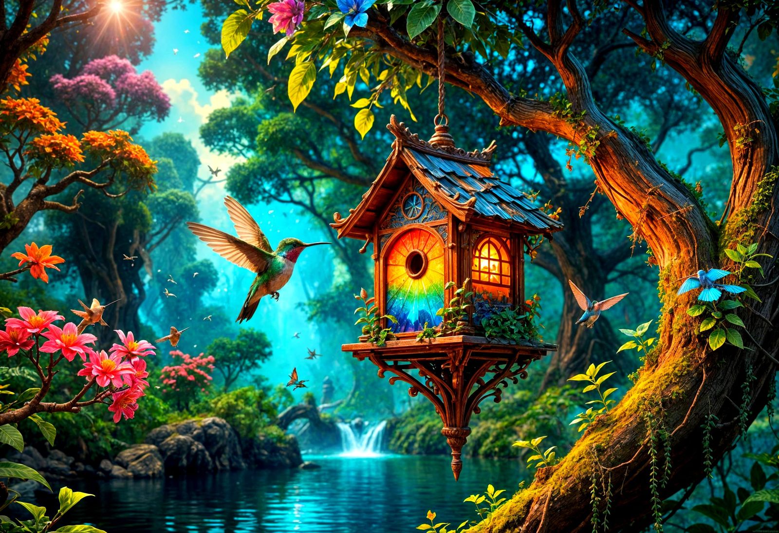 Hummingbird Birdhouse on Banyan Tree, Tilt-Shift Photography