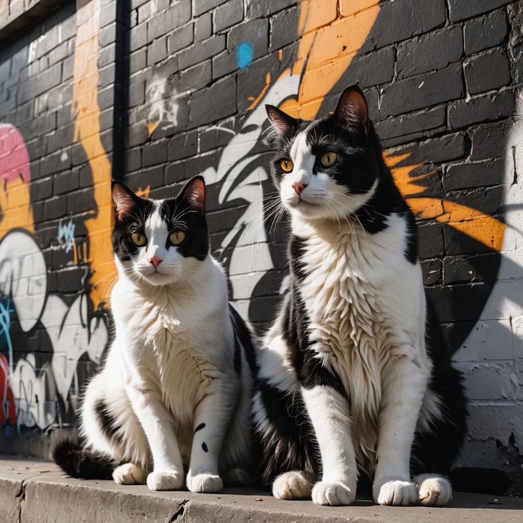 Harmonious Cats in Urban Graffiti Art