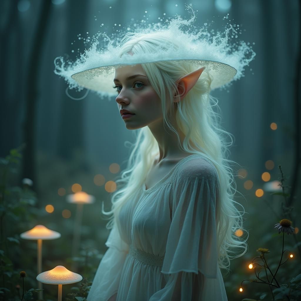 Ethereal Woman in Moonlit Forest: A Surreal Dreamscape