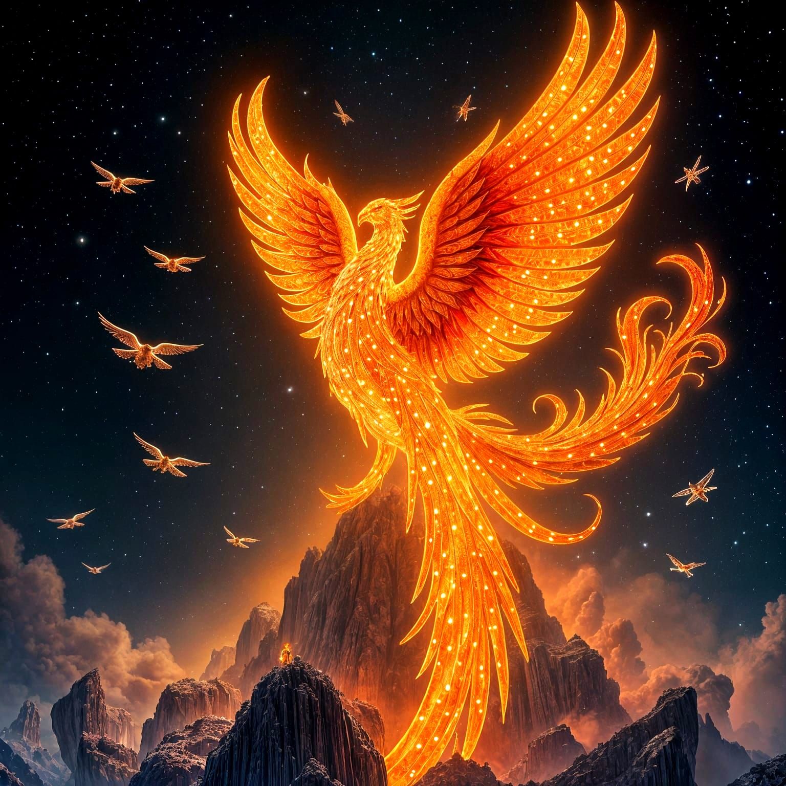 Majestic Cosmic Phoenix Rises from the Ashes in Radiant Glor...