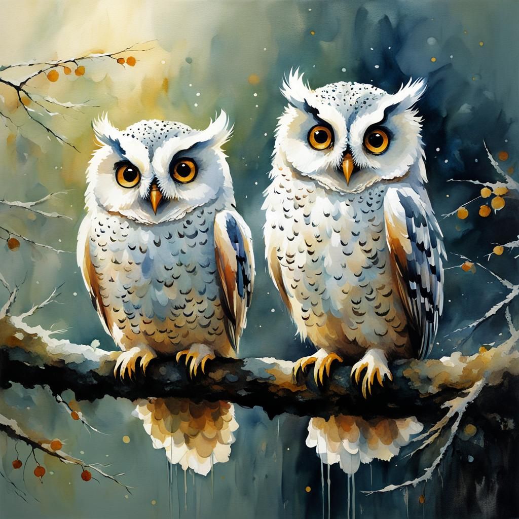 Intricate Owls in Watercolor Style