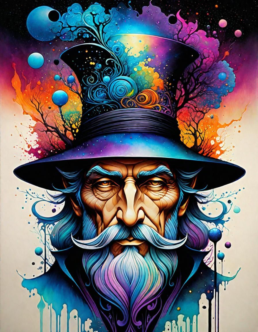 Surreal Ink Sketch of an Old Sorcerer