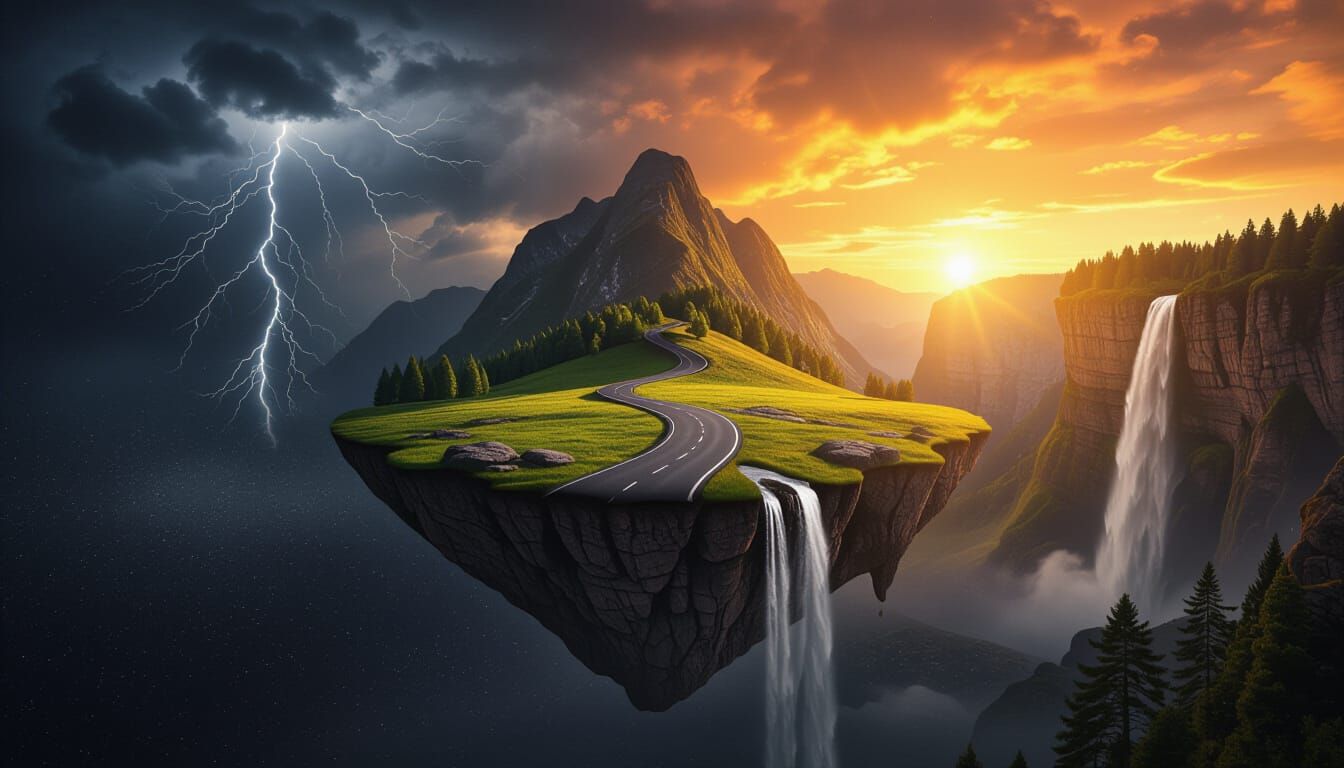 Floating Island in Void with Split Lighting