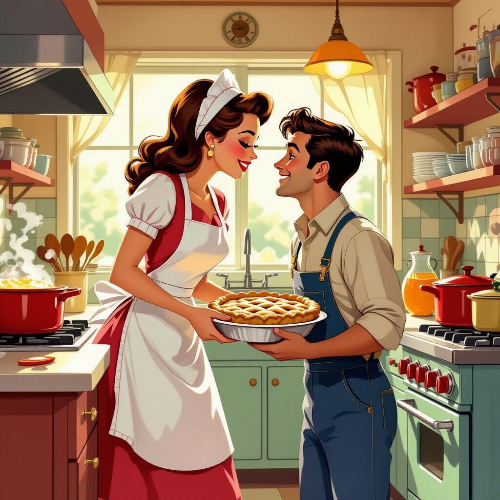 Cook Kisses Handyman in Magical Diner Kitchen
