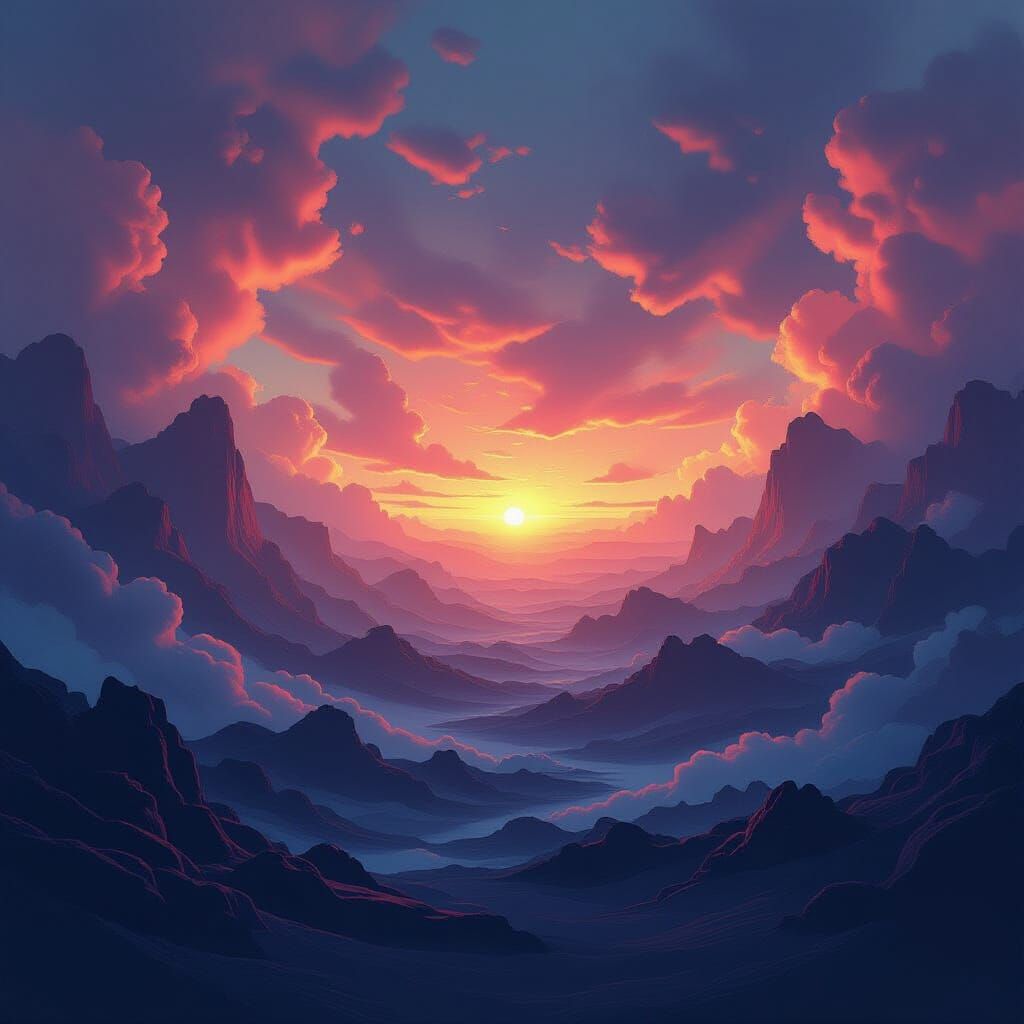 Abstract Emotional Landscape with Vibrant Gradient Horizon