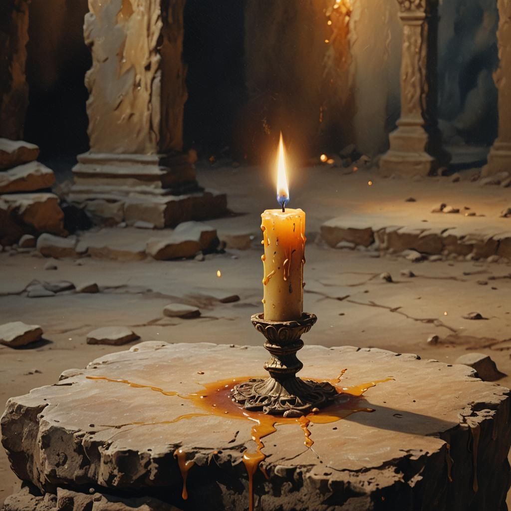 Ancient Candle Burning Bright, as Oil Painting
