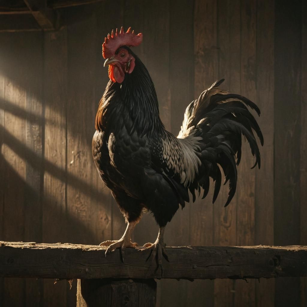 Surreal Rooster with Human Hands in Film Noir Style