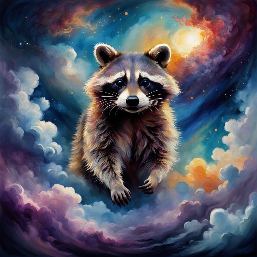 Cosmic Raccoon Portrait in Soft Watercolor