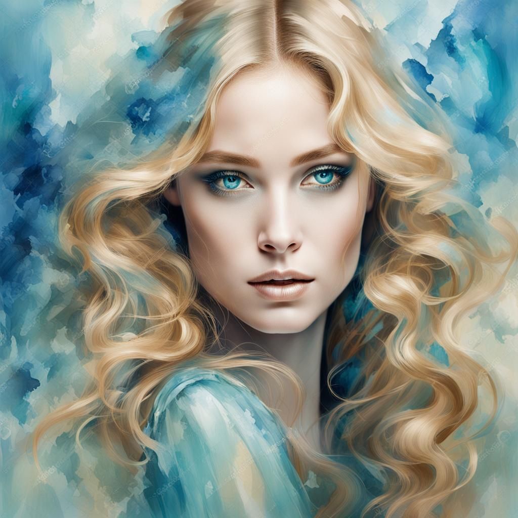 Striking Portrait of a Beautiful Woman in Blue Gown