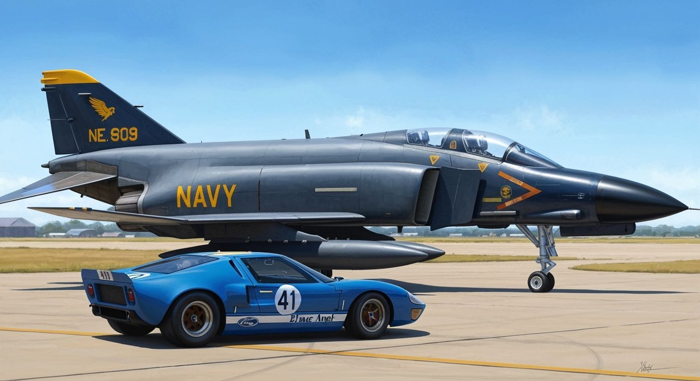 1969 Ford GT40 & F-4F Phantom II on Airfield
