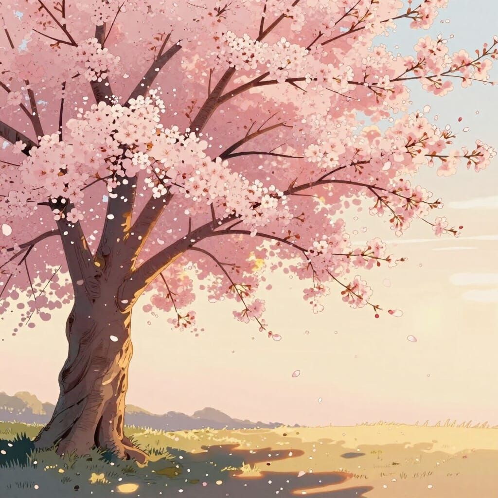 Majestic Cherry Blossom Tree at Golden Hour