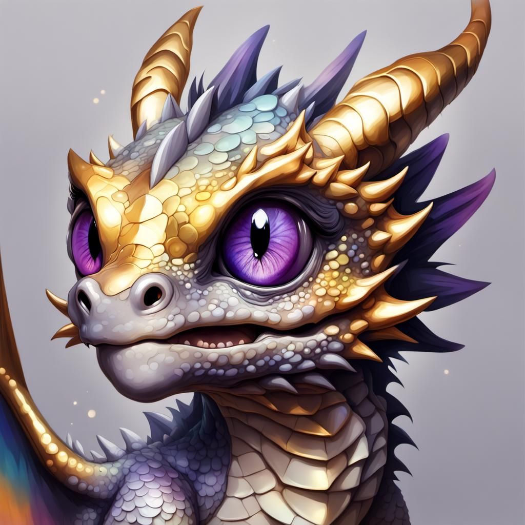 Cute Dragon with Purple and Gold Eyes in Splash Art