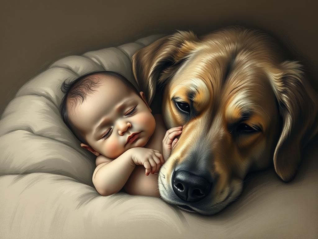 Baby and Dog in Impressionist Style