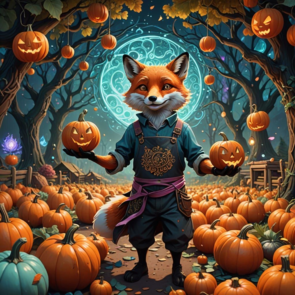 Surrealism. Oil painting style. A whimsical fox, wearing a t...