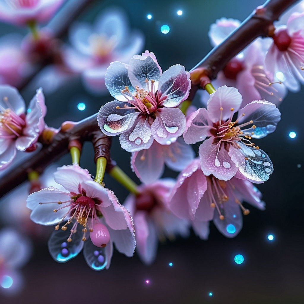 Ethereal Iridescent Cherry Blossoms in Celestial Bloom