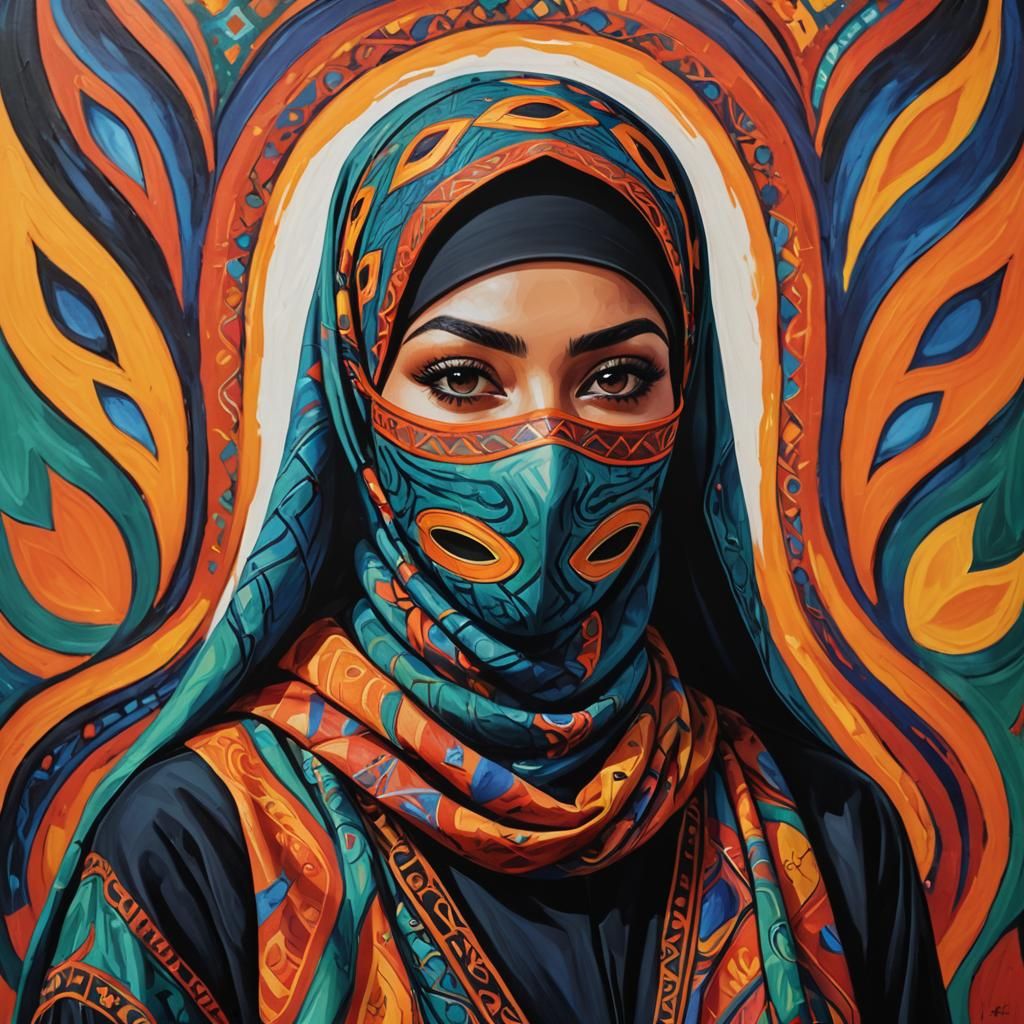 Expressionist Portrait of Young Woman with Hijab