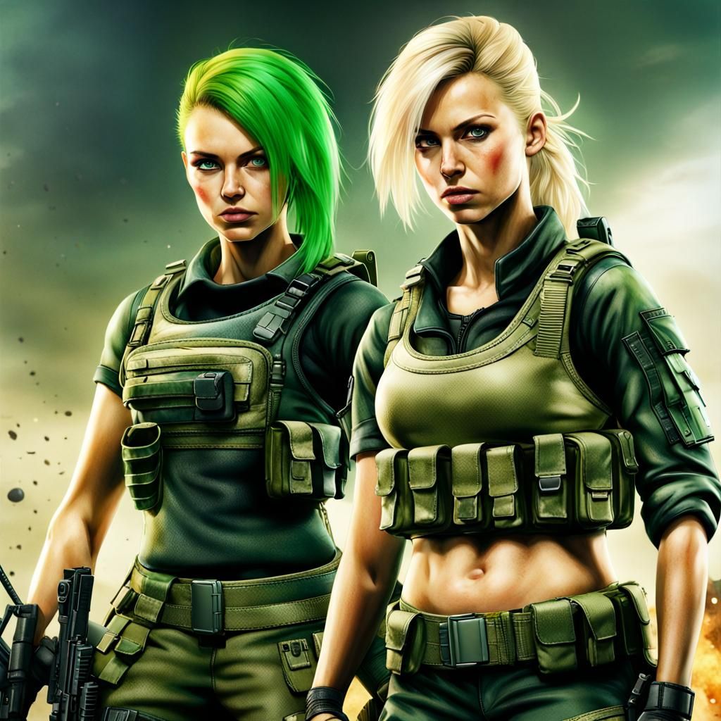 Women in Combat Gear on Battlefield