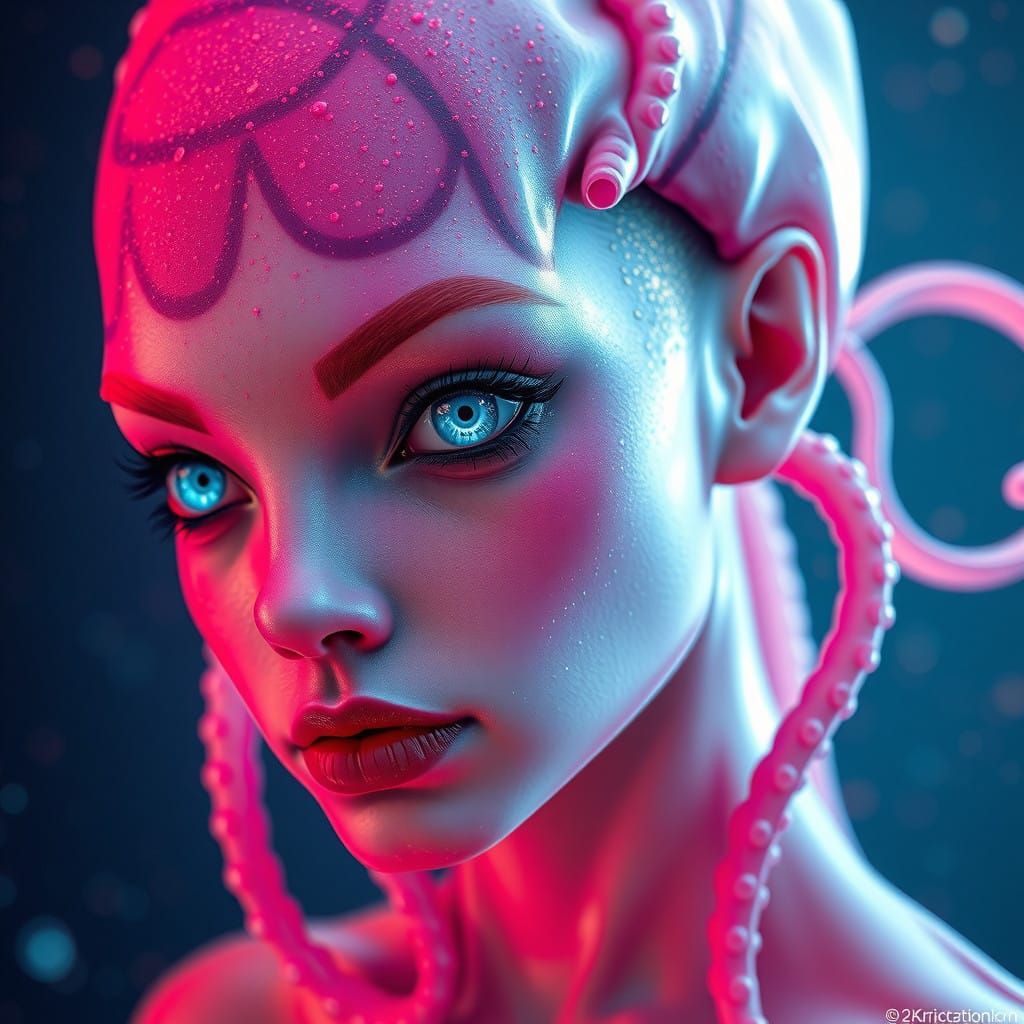 Surreal Firework Squid-Human in a Radiant Cosmic Landscape