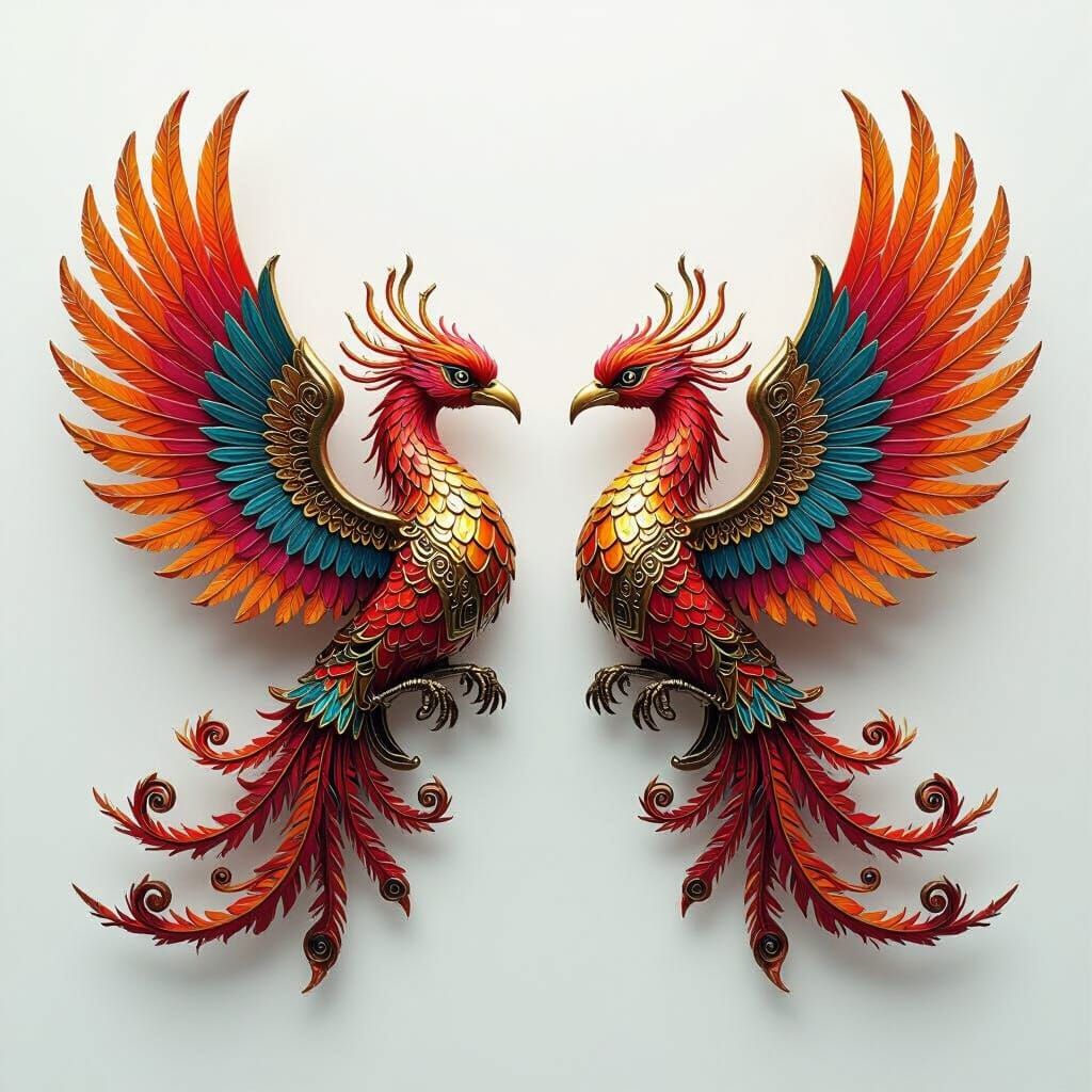 Mythical Phoenix Brooches in Industrial Style