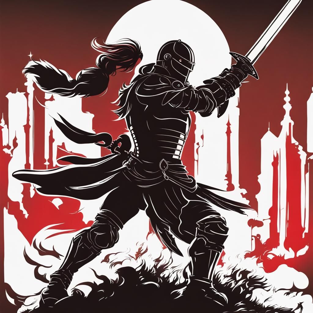Monochrome Knight Silhouette With Red Background