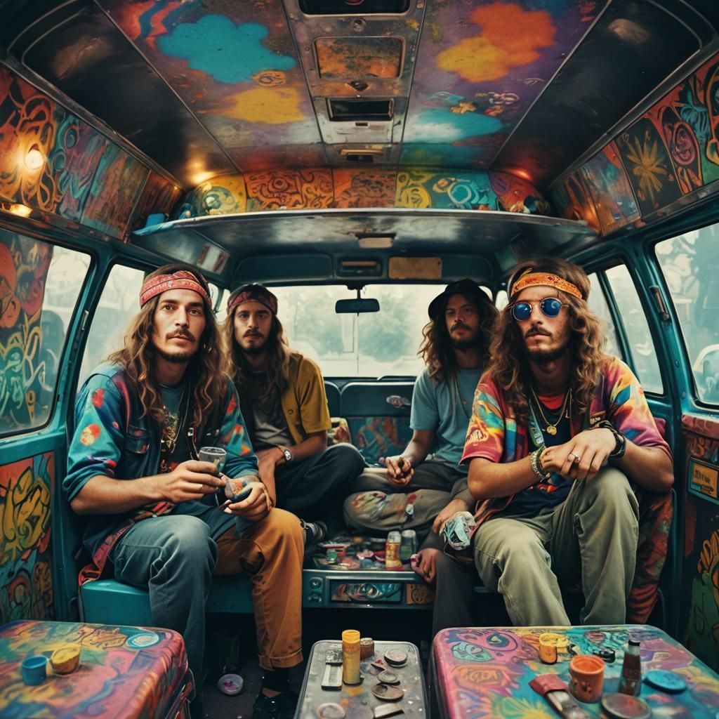 Psychedelic Hippy Van Street Art