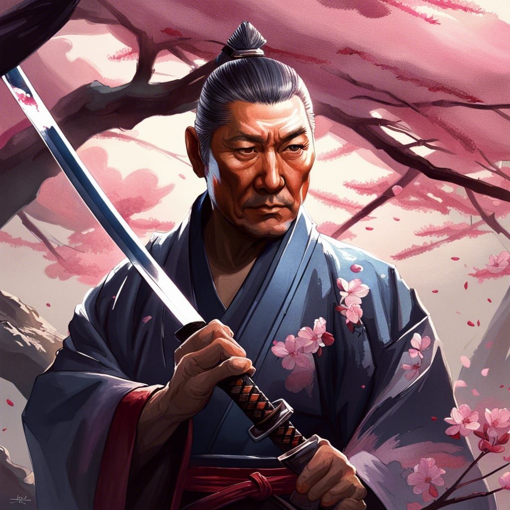 Samurai vs Dragon Under Cherry Blossoms: Artstation Portrait