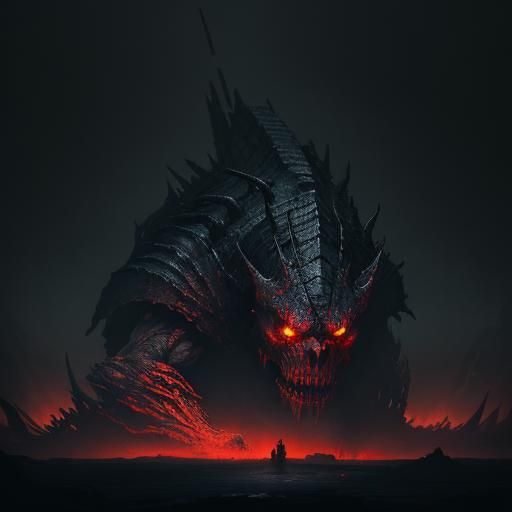 Abyssal Lurker in Ruined City: Dark Fantasy Art