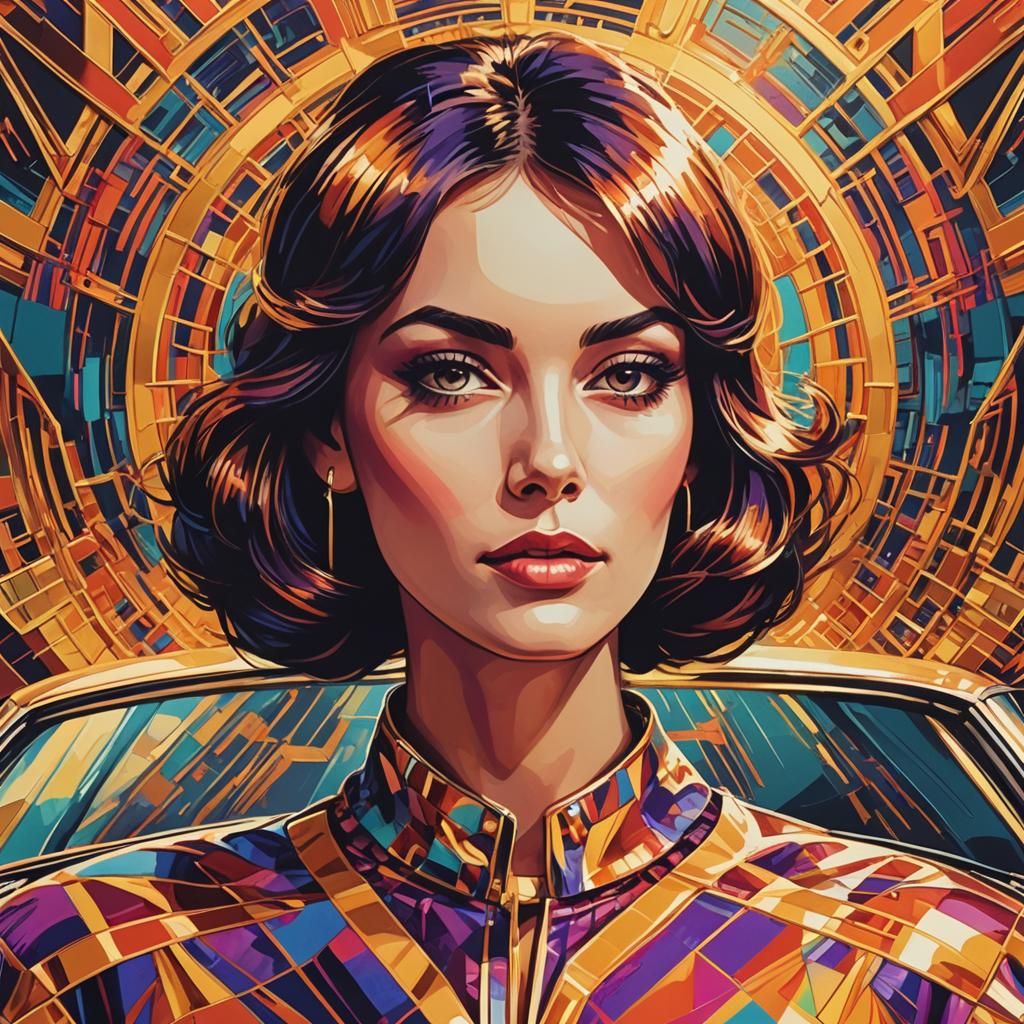 Pop Art Woman Driving a Luxury Car