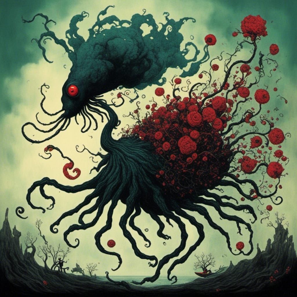 Surreal Cloud Head with Twisted Ink Details