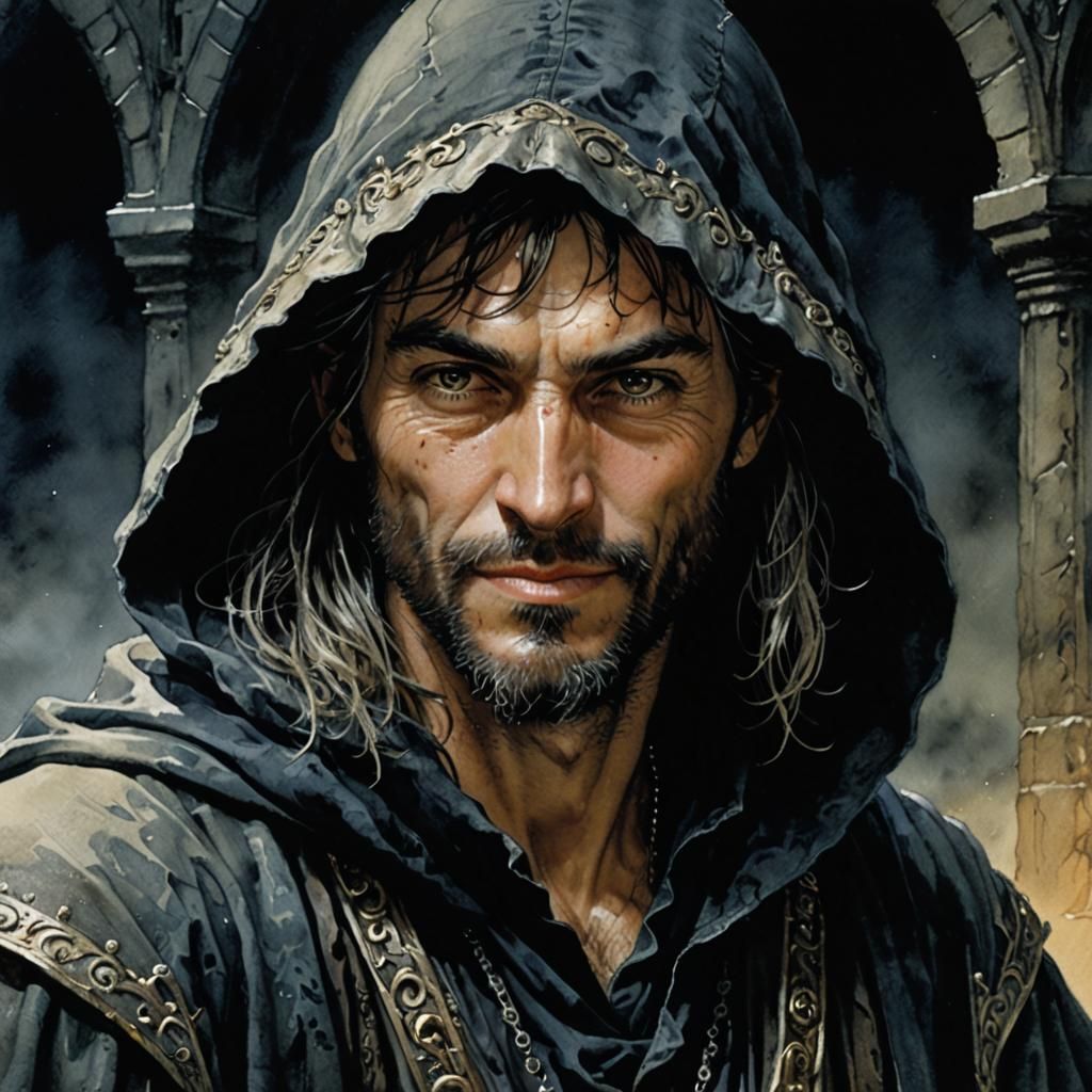 Gaunt Smuggler in Grimdark Watercolor Style