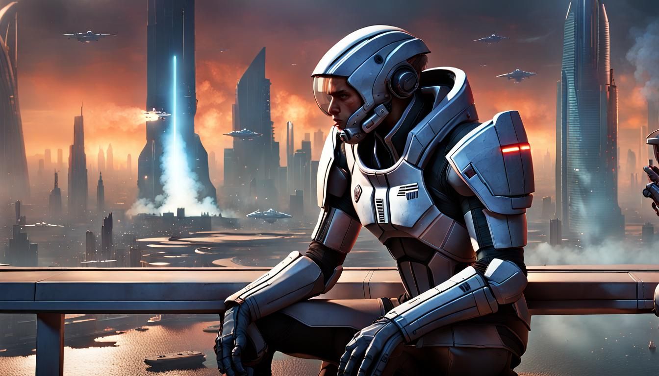 Mass Effect: Soldier Relaxing at Spaceport