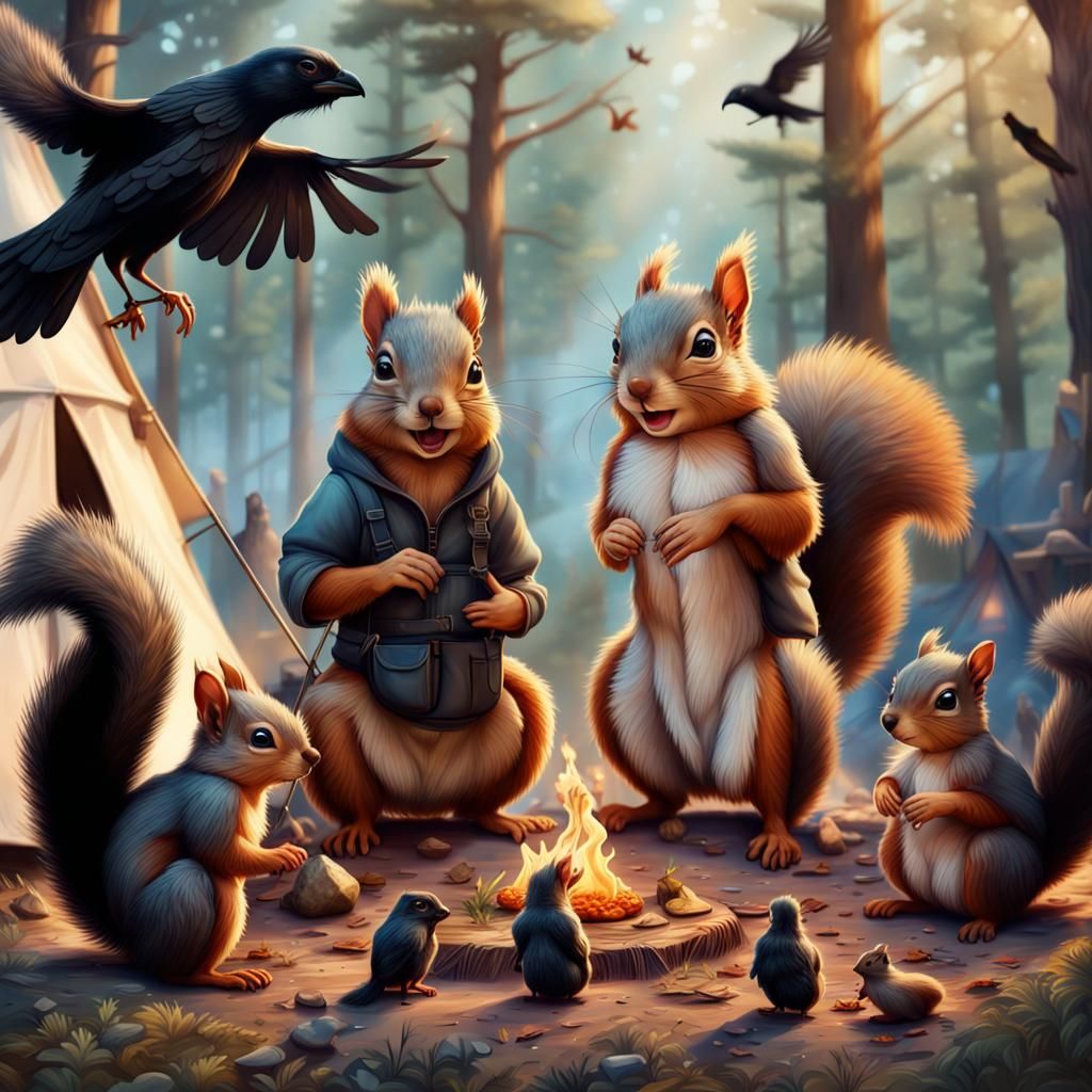 Squirrel Family Wilderness Camping Celebration