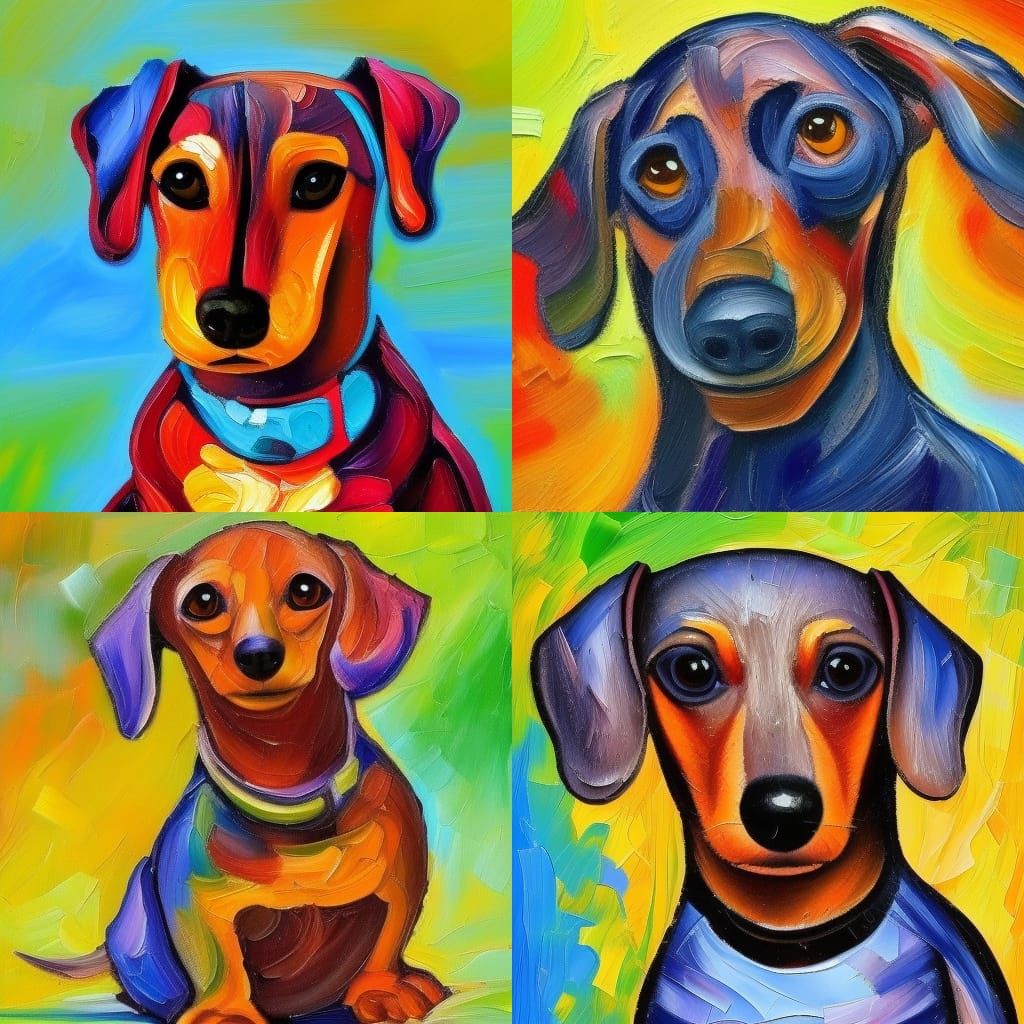 Dachshund Portrait in Neo-Impressionist Style