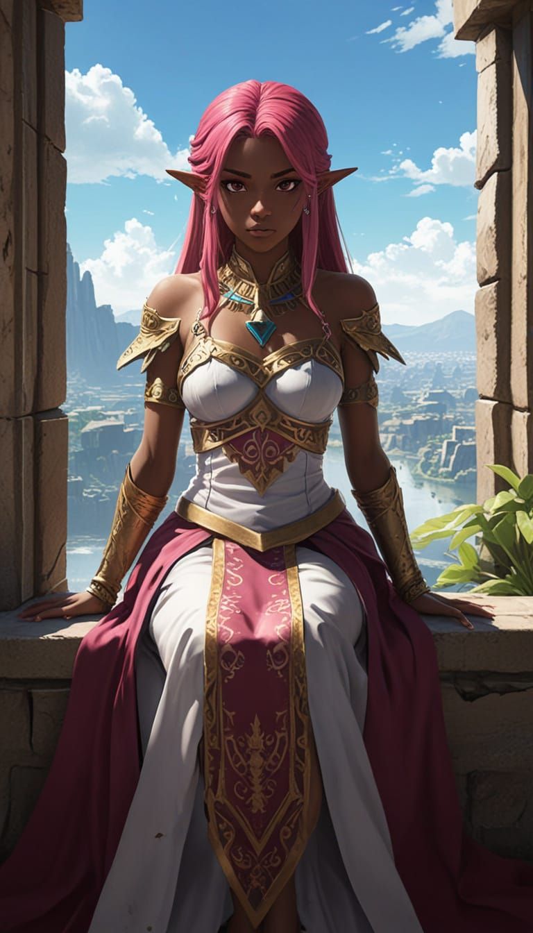Dark Elf Princess in Hyrule Castle, Anime Style