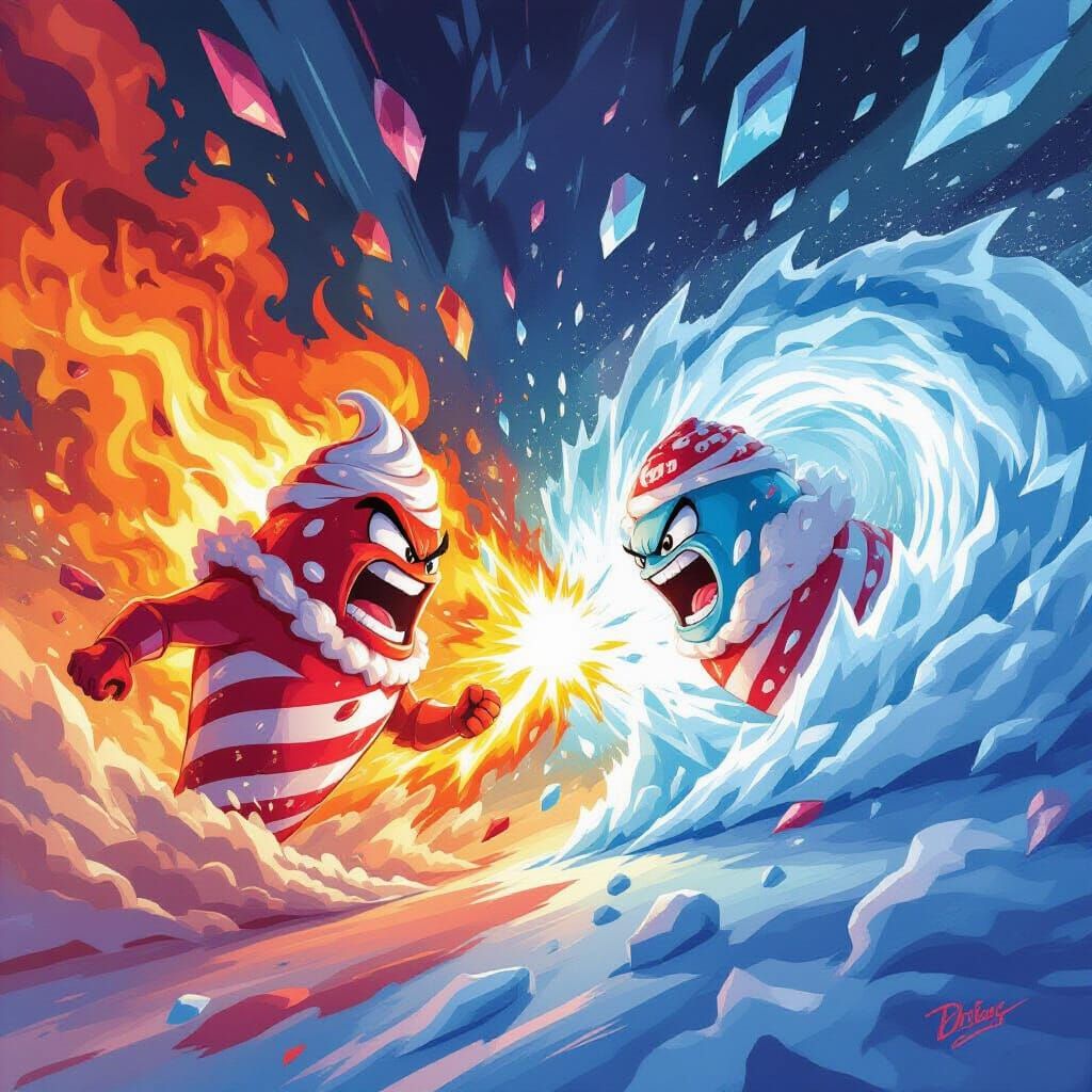 Inferno Blizzard vs Icy Vortex in Comic Art Style