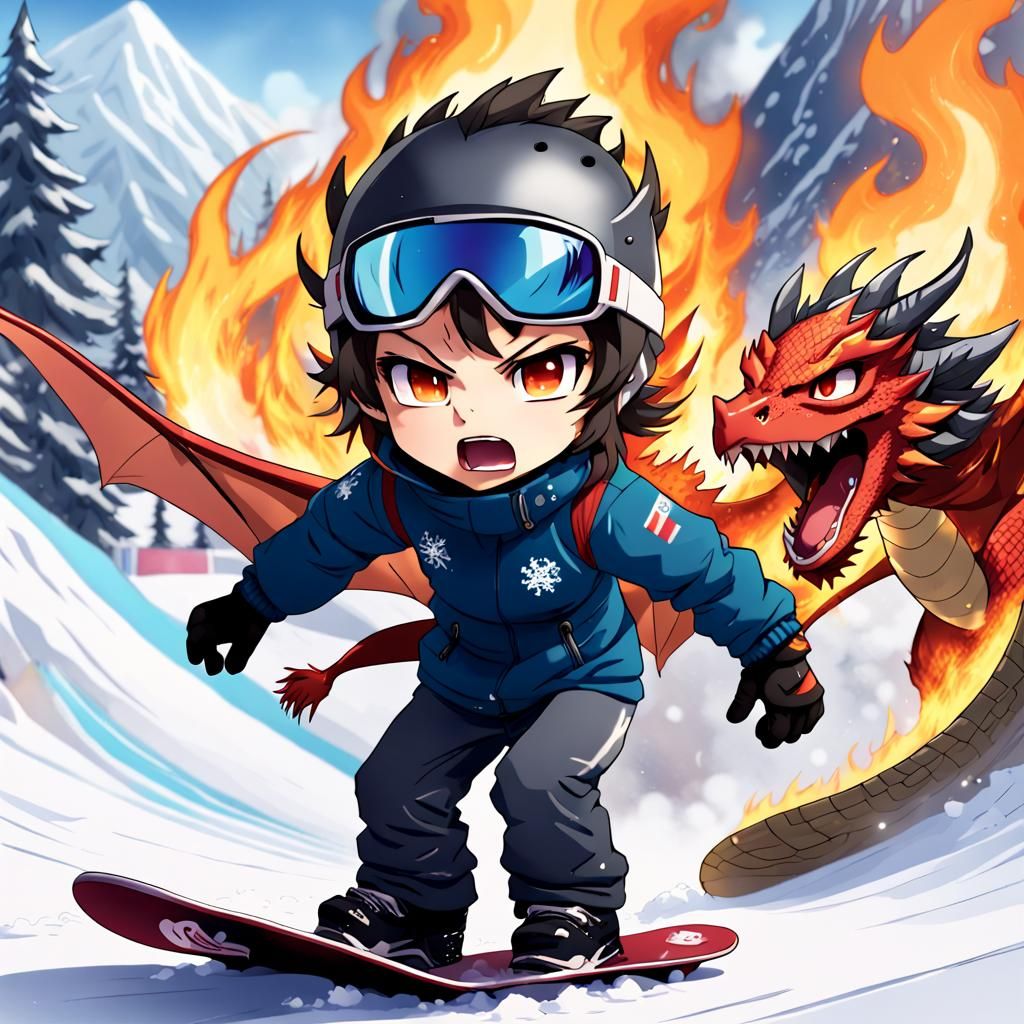Chibi Dragon Snowboarding in Winter Olympics