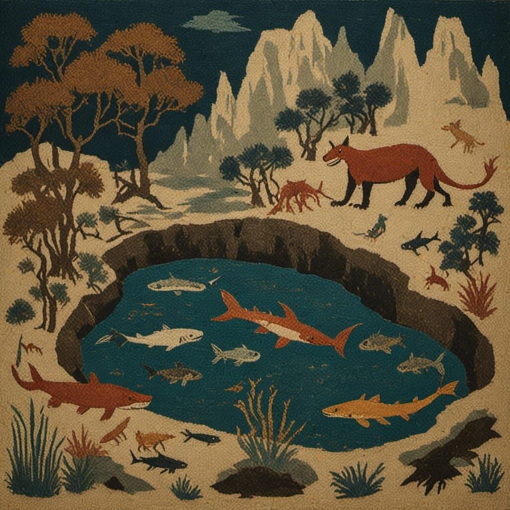 Stone Age Silhouette of a Koi Pond