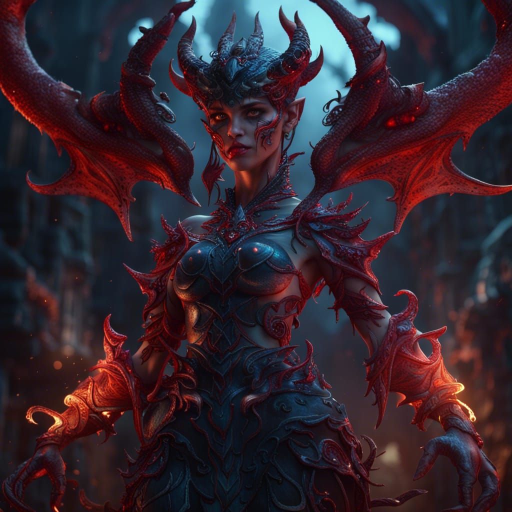 Detailed Demon Girl in Fantasy Concept Art