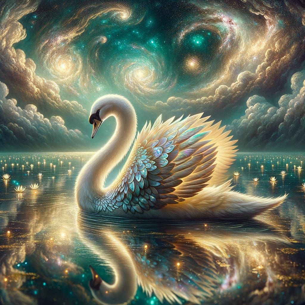 Swan Glides on Mystical Lake: Magical Realism