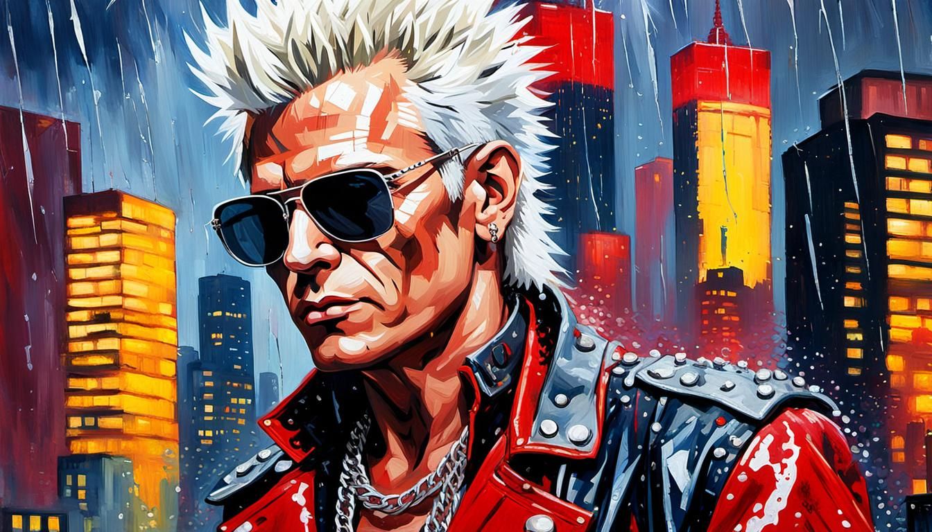 Billy Idol Portrait in Rainy City, as Pop Art