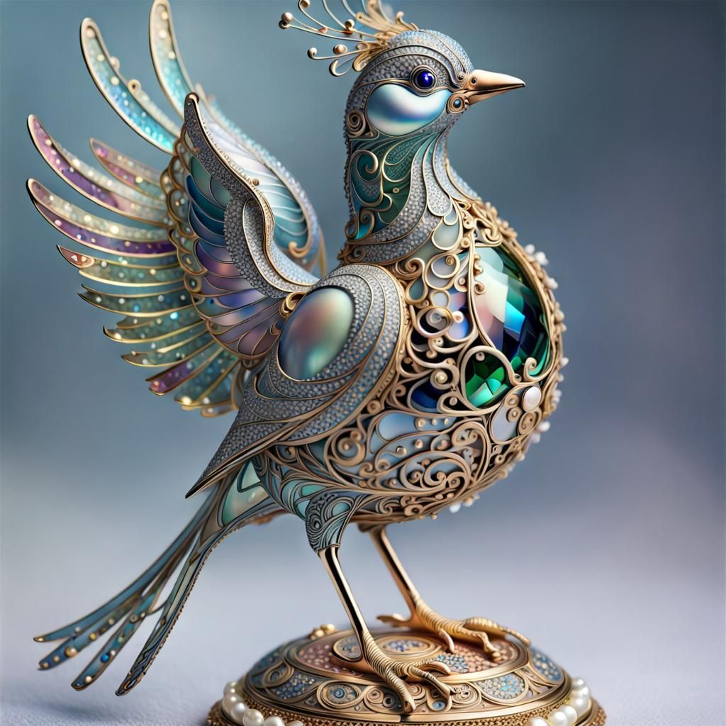 Fairytale Bird in Metal Confetti Faberge Style