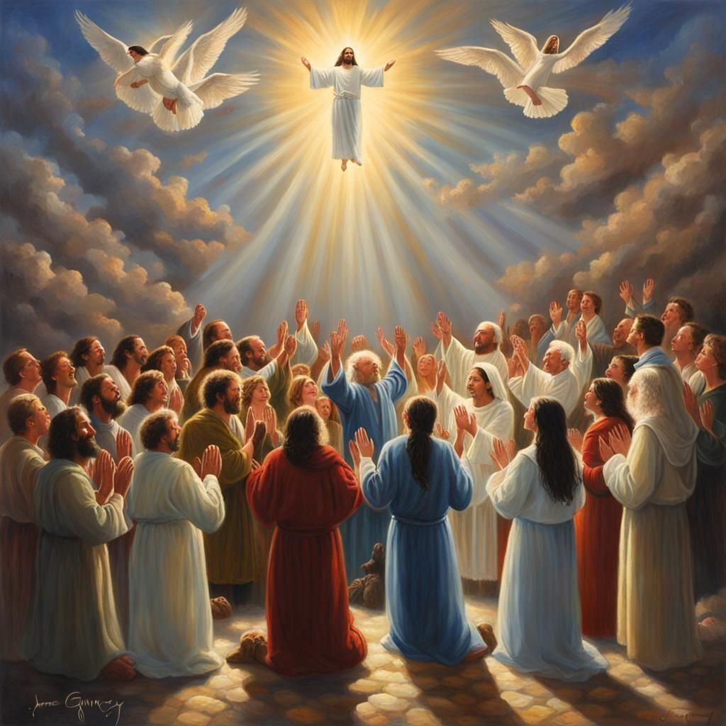 Heavenly Gathering: People Praying with Christ