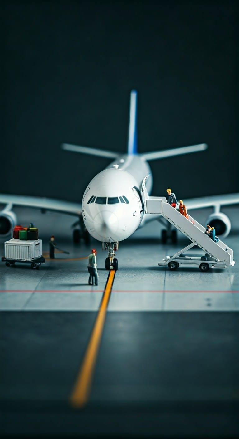 Miniature Airport Diorama with Airliner and Passengers