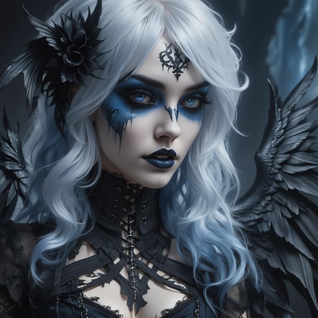 Gothic Woman with Demon Wings in Hyperrealism