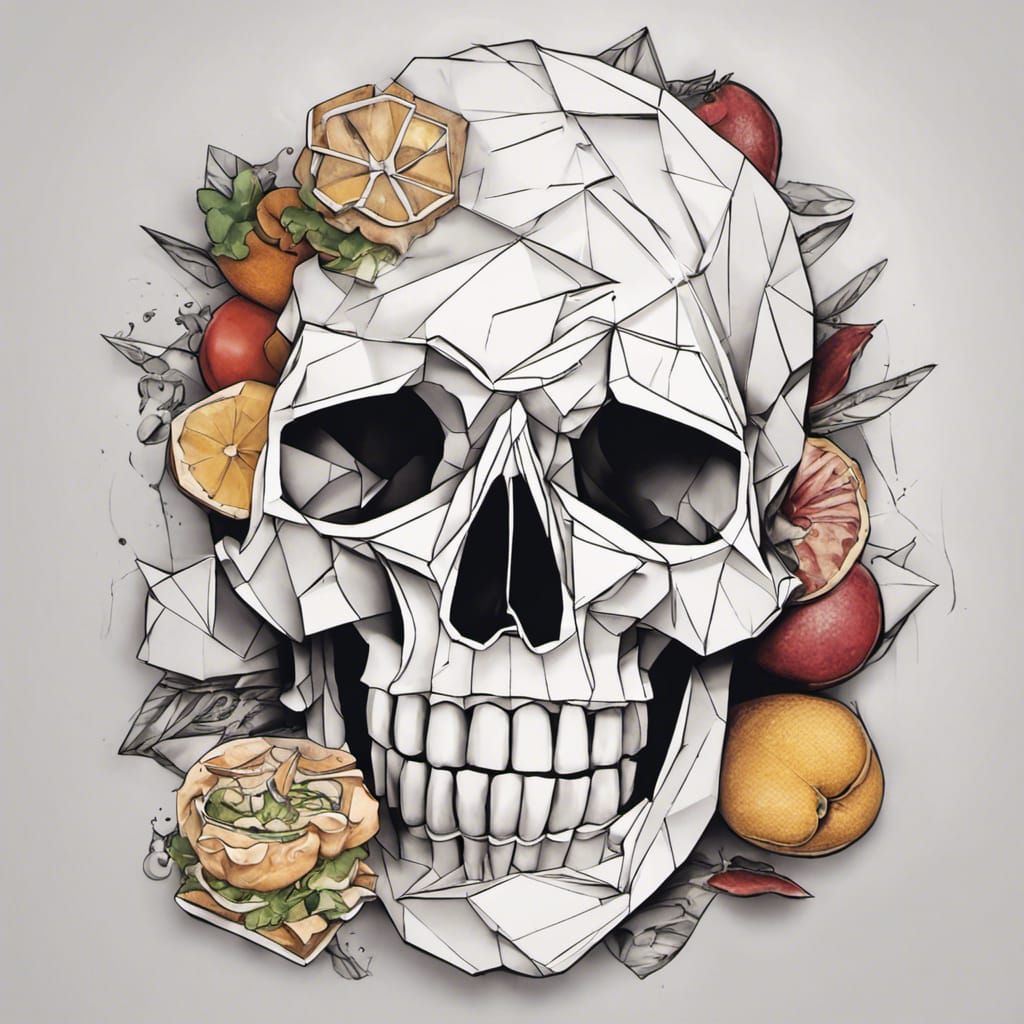 Edgy Tattoo Art: Food Cascade From Skull