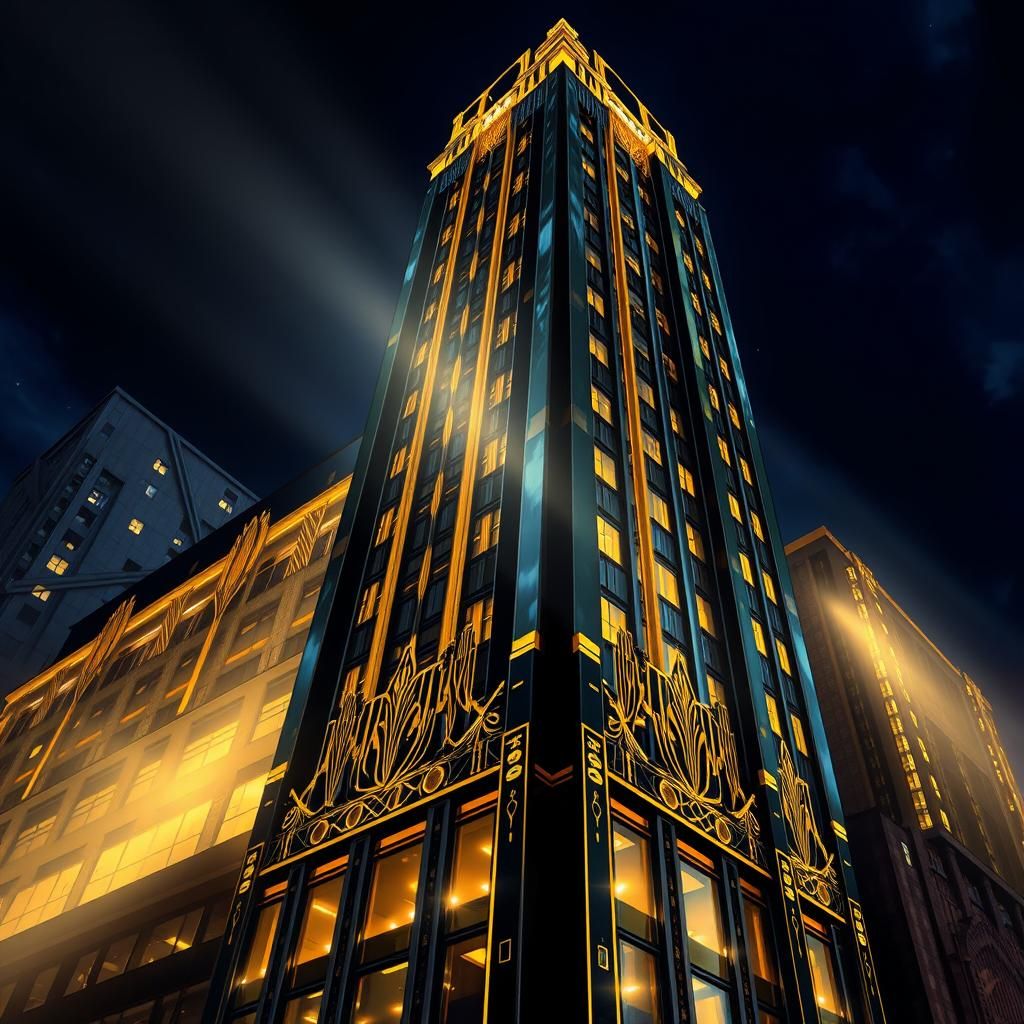 Glamorous Art Deco Skyscraper in Black and Gold