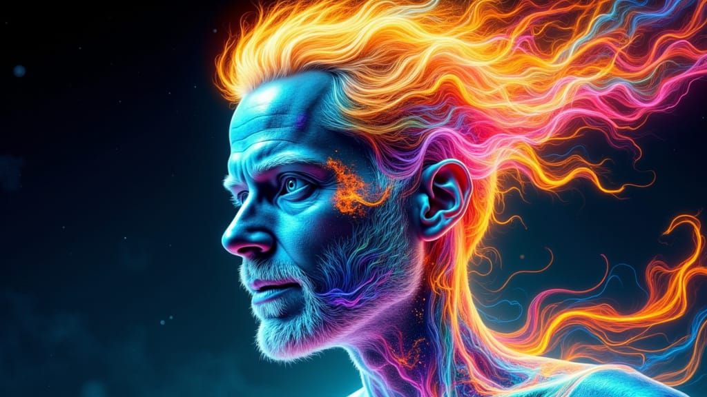 Surreal X-Ray Portrait with Rainbow Landscape in Digital Art
