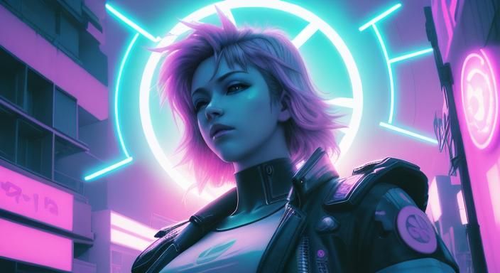 Bright Sun in Vaporwave Cyberpunk Style