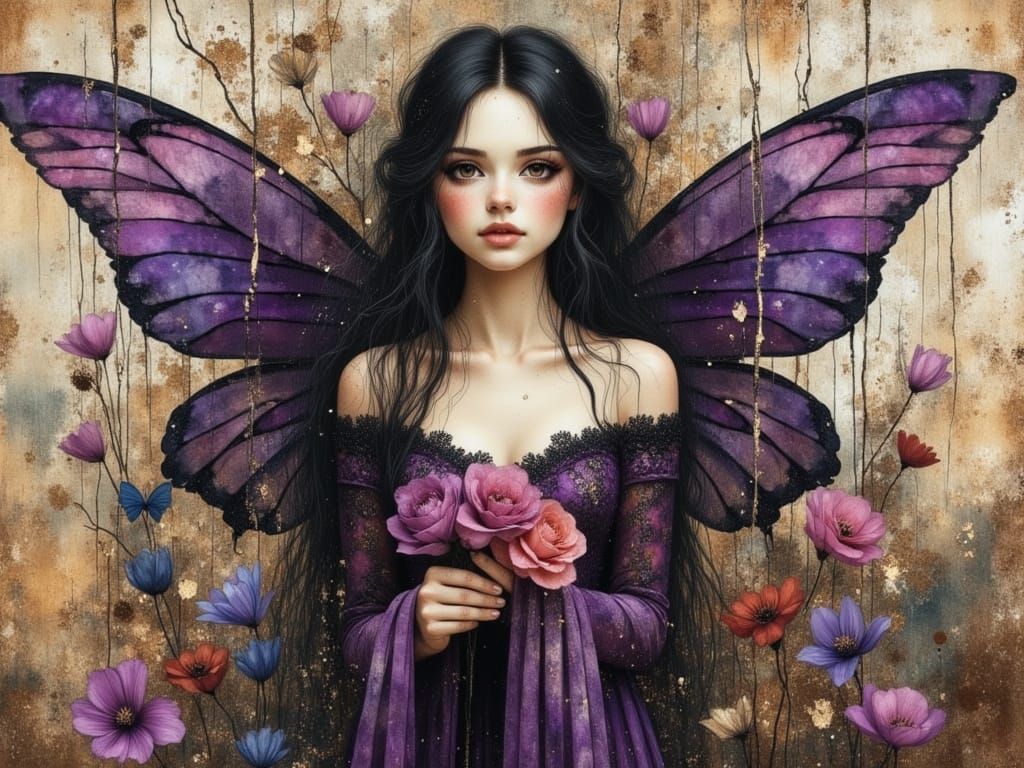 Hyperrealistic Fairy with Purple Wings in Dreamscape